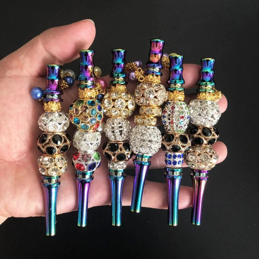 Luxury Bling Zinc Alloy Rainbow Rod Blunt Holder Handmade Metal Hookah Mouthpiece Mouth Tip with Rhinestones Jewelry Good Vibrations Adult Super Store