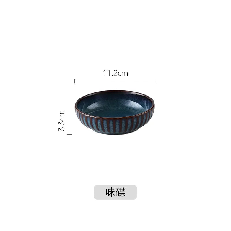 Blue Kiln Glazed Ceramic Plates, Microwaveable Dinner Plates, Round Rice Salad Bowls, Household Tableware Good Vibrations
