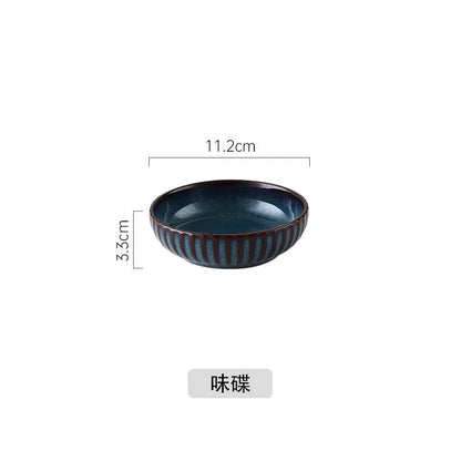 Blue Kiln Glazed Ceramic Plates, Microwaveable Dinner Plates, Round Rice Salad Bowls, Household Tableware Good Vibrations