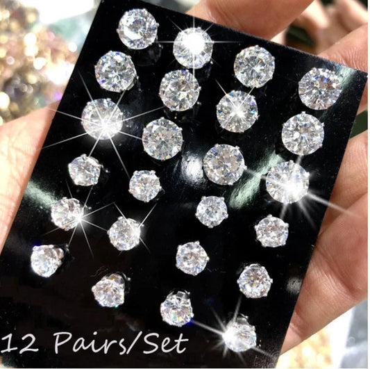 12 Pcs Zircon Earrings Set Briliant Shiny Stud Earrings for Women Simple Pearl Irregular Trendy Jewerly Accessories 2024 New Good Vibrations