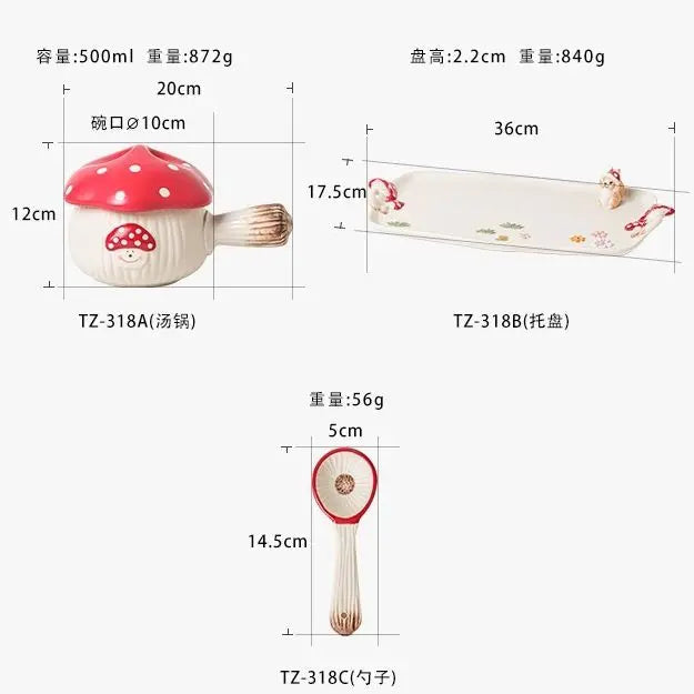 Red Mushroom Handle Bowl with Lid Creative Ceramic Breakfast Fruit Dessert Plate Creative Mushroom Salad Bowl Spoon Cutlery New Good Vibrations