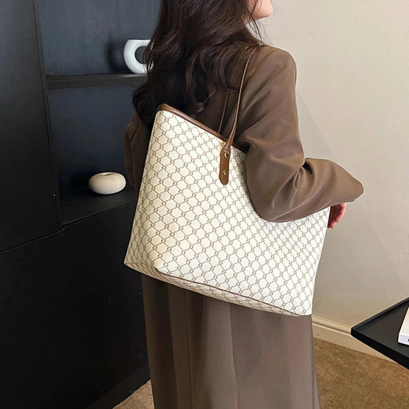 Large Capacity Shoulder Bag Women's PU Leather Handbag for Commuting and Casual Use Versatile Tote Bag Good Vibrations