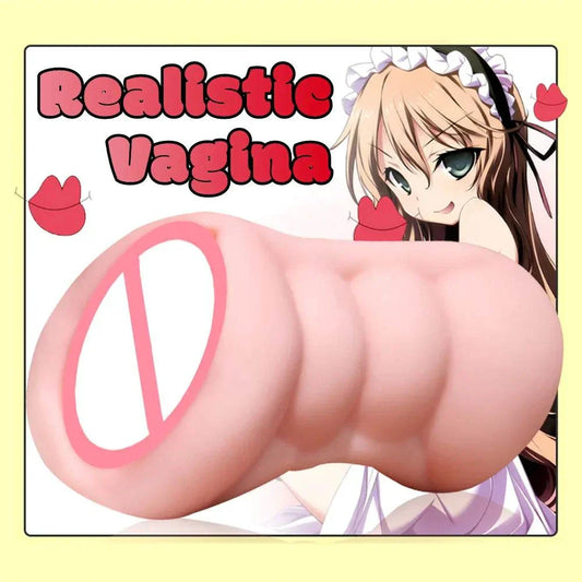 Realistic textured male masturbator with soft, lifelike pocket pussy design.