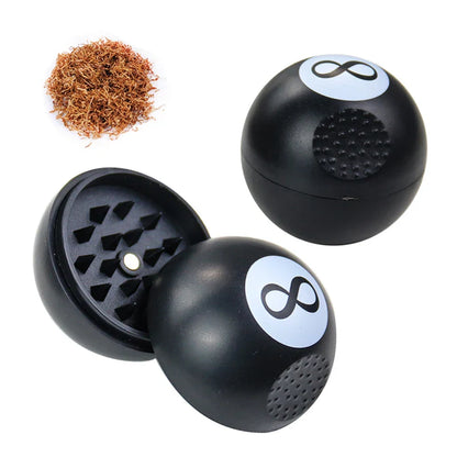 Creative Black 8 Tobacco Grinder, manual herb and spice cutter in 8-ball design, ideal for smoking accessories.