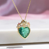 Ariel Crown Charm Necklace Women Girls Fashion Wedding Geek Party Jewelry Green Heart Shell Princess Crown Necklace Gift For Her Good Vibrations