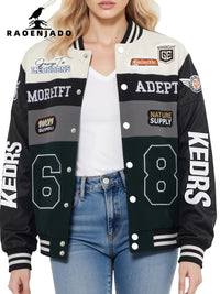 Women's Spring & Autumn Faux Leather Baseball Jacket Warmth Outerwear Loose Casual Street Wear Style Windproof Motorcycle Coat Good Vibrations