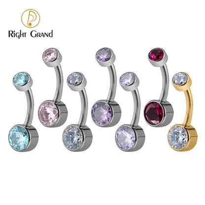 Right Grand ASTM F136 Titanium Belly Button Rings 10mm 12mm with Round CZ Internally Threaded Navel Rings Belly Bars Good Vibrations