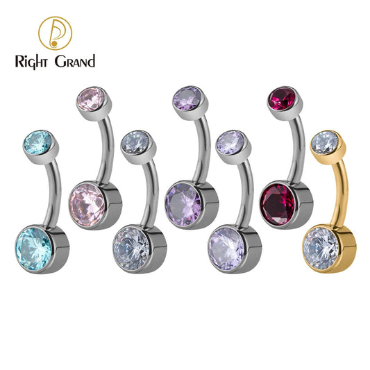 Right Grand ASTM F136 Titanium Belly Button Rings 10mm 12mm with Round CZ Internally Threaded Navel Rings Belly Bars Good Vibrations