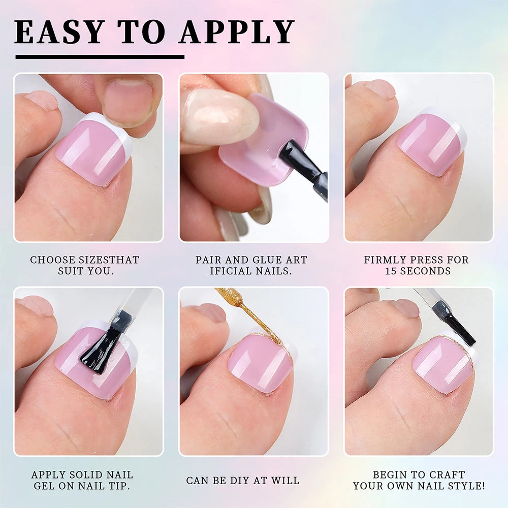 120Pcs French Short Square Artificial Press On Toenails Nude Pink Full Cover False Toe Nails Fake Toe Nail Extension For Women Good Vibrations