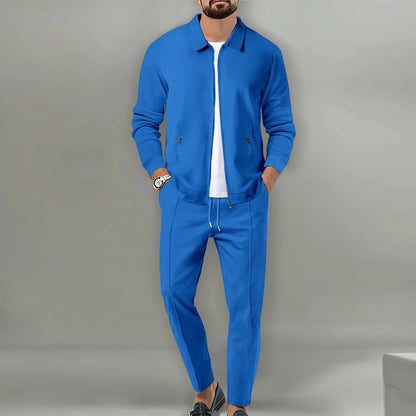 2026 Coat Fall Waffle Zip Pocket Lapel Slim Cardigan Men's Jacket Set Good Vibrations