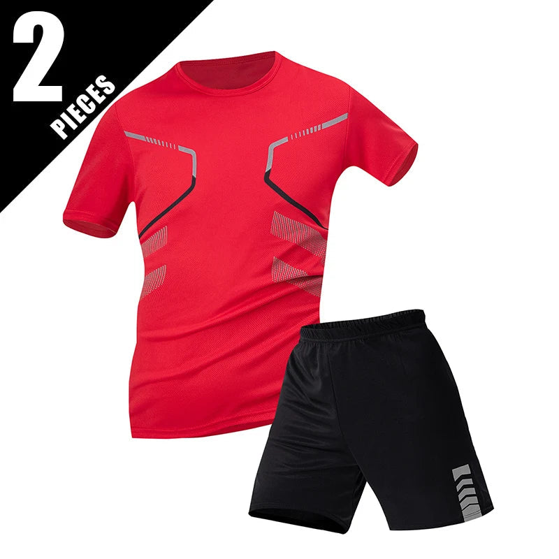 2/4/6 Pcs Plus Size Men's Quick-drying Short-sleeved Shorts Suit Men's Leisure Sports Running Fitness T-shirt Joker Shorts Teen Good Vibrations