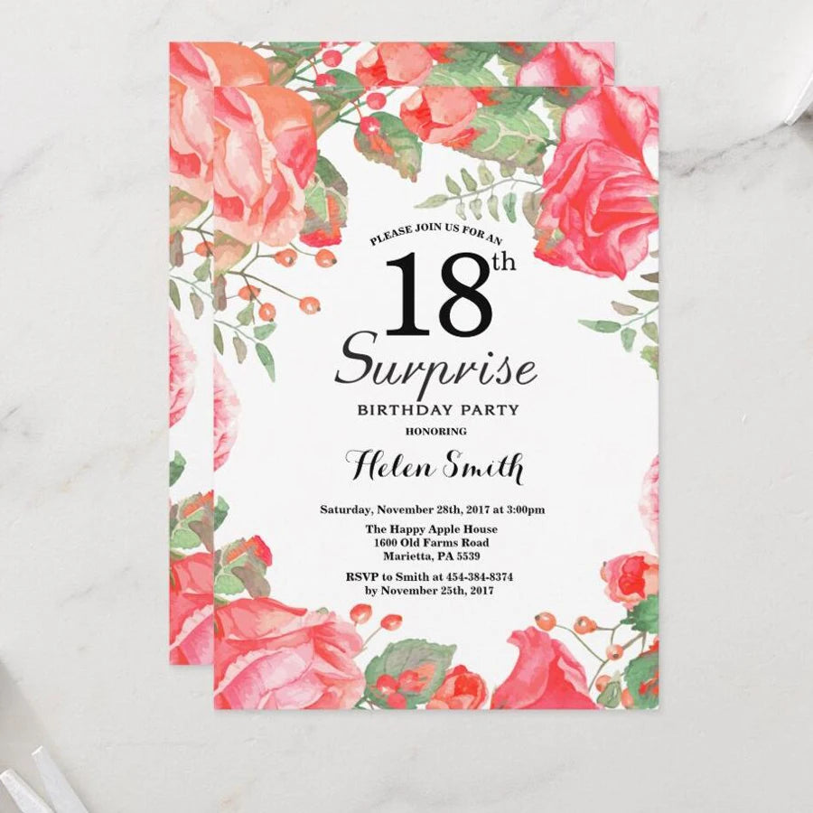 5/20/100pcs 18th birthday invitations, Watercolor Blue Floral birthday invitations 18, Sunflower Birthday Invitation Good Vibrations
