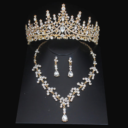 Luxury Crystal Wedding Bridal Jewelry Sets Women/Girl Gold Color Tiara/Crown Earrings Choker Necklace Bride Jewelry Set Good Vibrations Adult Super Store