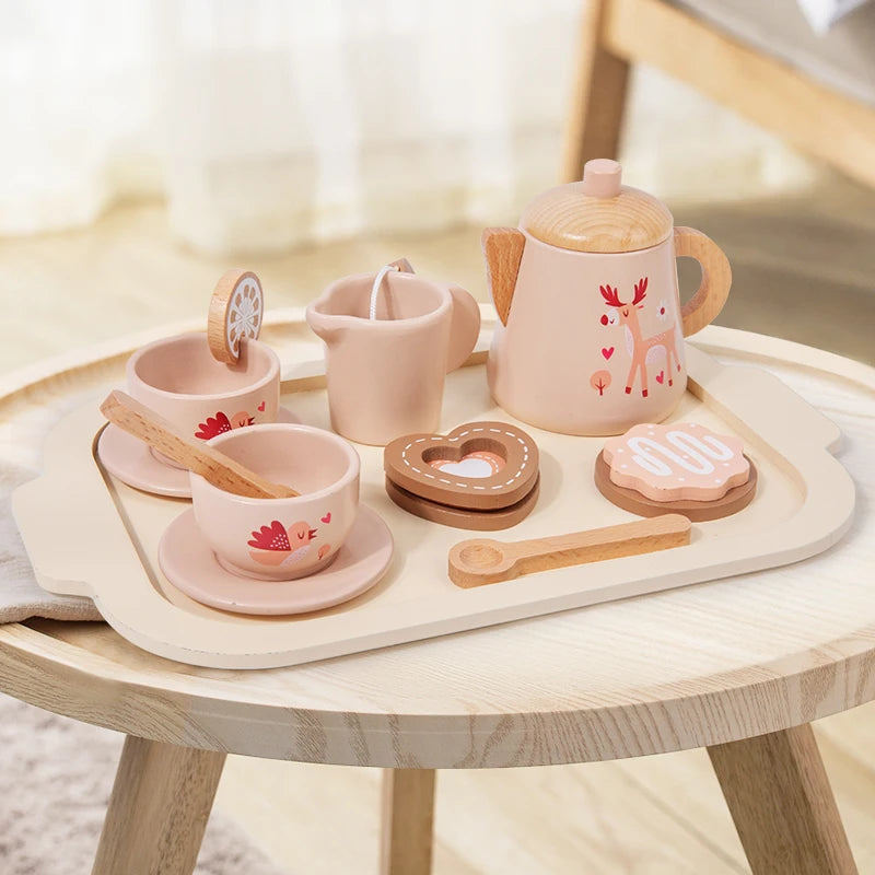 Afternoon Tea Set Wooden Toy Pretend Play Food Learning Role Play Game Early Educational Toys for Toddlers Girls Boys Kids Gifts Good Vibrations
