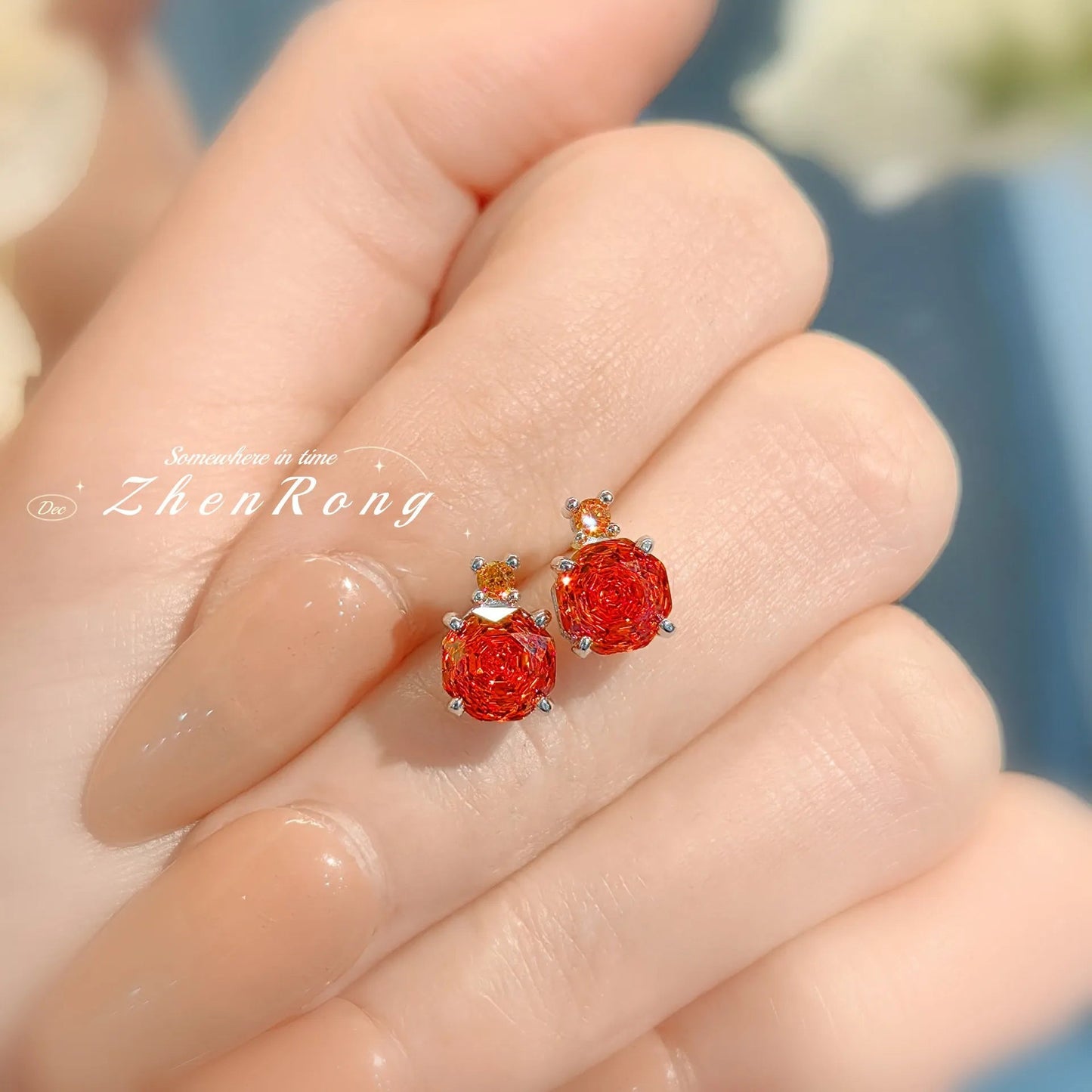 New Rose Cut Dream Color Zircon Crystal Pendant Necklaces Stud Earrings Rings For Women Fashion Luxury Female Jewelry Sets Good Vibrations Adult Super Store
