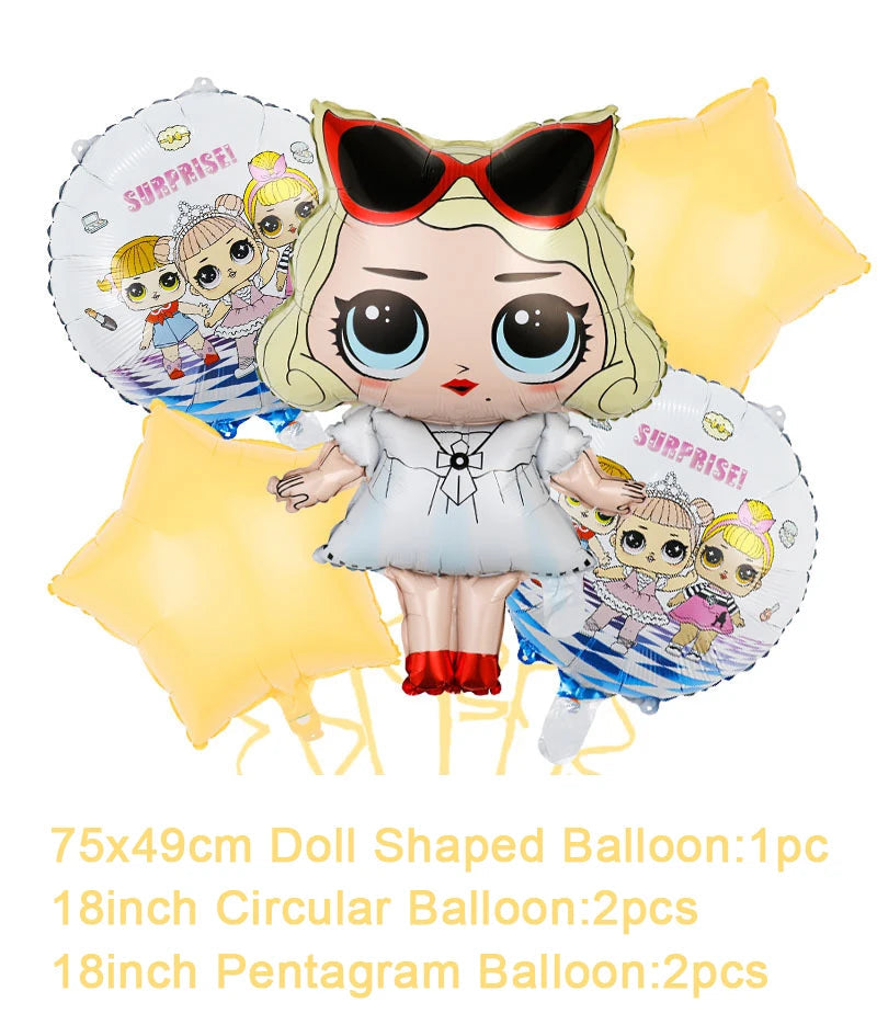 Girl Surprise Theme Backdrop Cute Shiny Doll Birthday Party Decoration Pink Latex Balloon Disposable Tableware Plate Cake Topper Good Vibrations