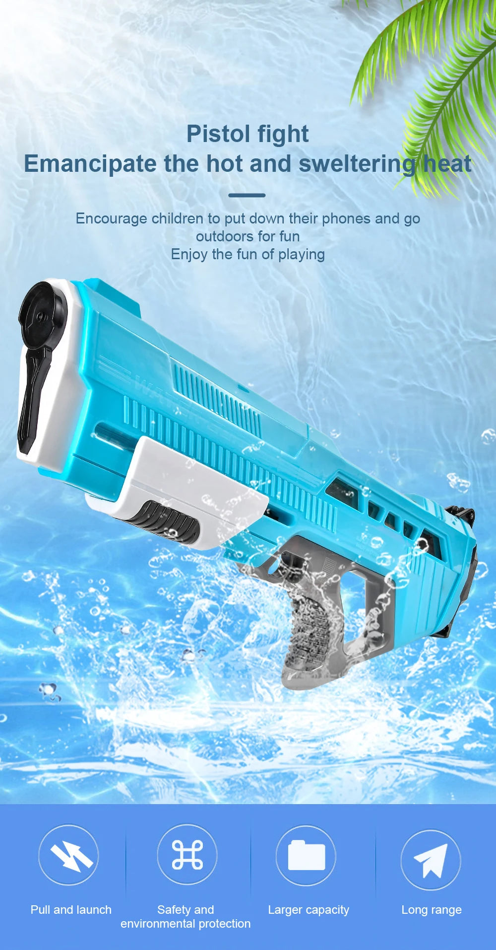 Outdoor Water Gun Toys Electric High Pressure Large Capacity Water Gun Summer Beach Swimming Pool Game Interactive Kids Toys Good Vibrations