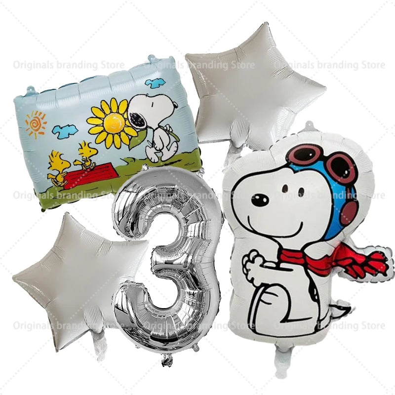 Snoopy Birthday Balloons Set boy girl Number Balloon Suit Foil Ballon Cartoon Birthday Party Supplies Decor Baby Shower Gift Good Vibrations