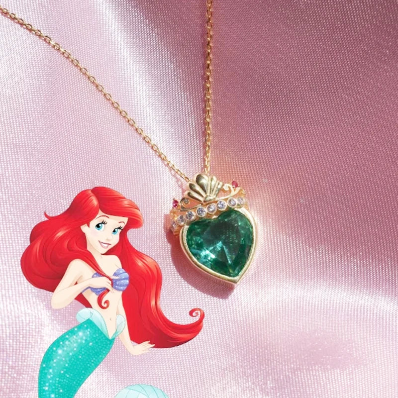Ariel Crown Charm Necklace Women Girls Fashion Wedding Geek Party Jewelry Green Heart Shell Princess Crown Necklace Gift For Her Good Vibrations