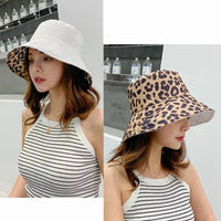 Flattop Ladies' Hat Street Women Leopard Print Bucket Comfortable Breathe Foldable Beach Flat Top Sun Fishing Hats for Women Good Vibrations