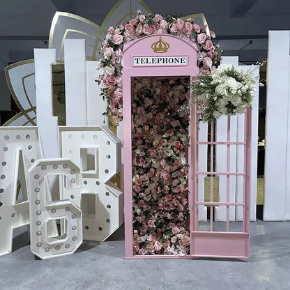 Wholesale Wedding Prop Photo Booth Flower Decoration Metal London Style Pink Telephone Booth Good Vibrations