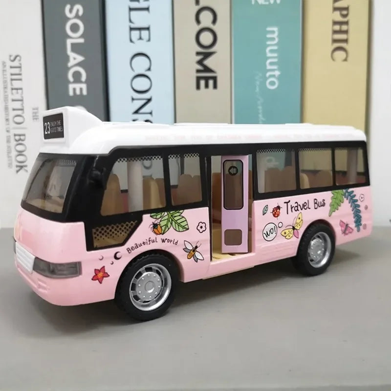 City Bus Toys Cars for Toddlers Cars for Boys Girls Pull Back Play Vehicle Bus Model with Sound Light Up & Open-able Doors Good Vibrations