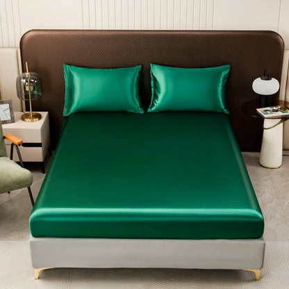 1Pc Satin Fitted Sheet Solid Colour Twin Full Queen Ice Silk Mattress Cover Natural With Elastic Band Bed Sheet (No Pillowcase) Good Vibrations