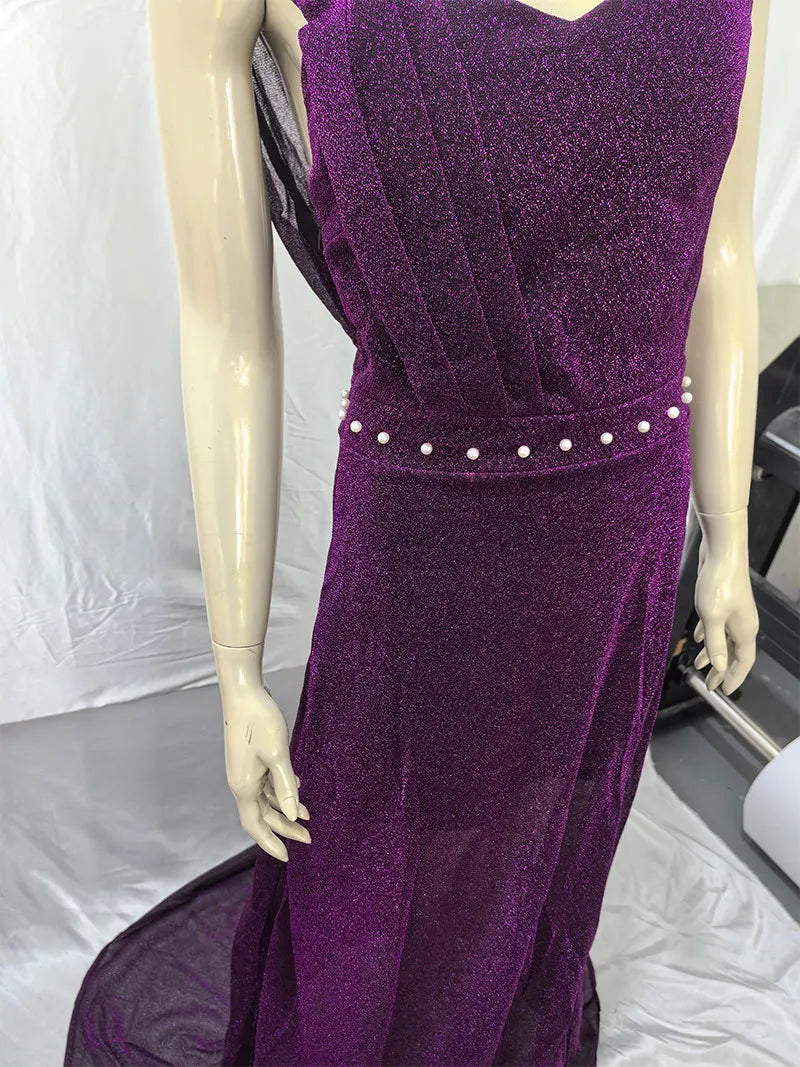 2025 Women's Wedding Party Dress Evening Elegant Sexy Deep V Neck One Shoulder Sleeveless Sequined Long Maxi Dresses For Women Good Vibrations