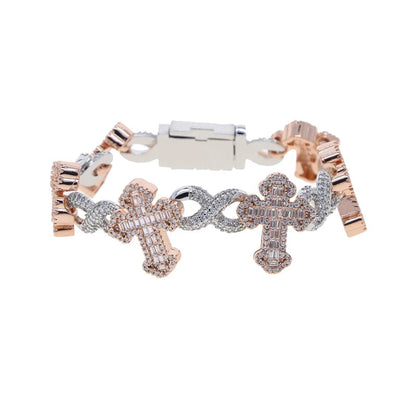 2025 New Men Boy Hip Hop Jewelry Iced Out Bling 5A CZ Multi Cross Charm X Shape Cuban Chain Charm Bracelet Gifts Good Vibrations