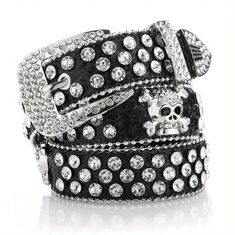 Glamorous Rhinestone Skull Rivet Belt - Perfect for Jeans & Western Outfits! Good Vibrations