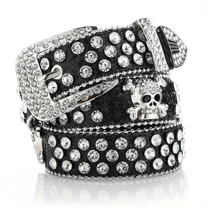 Glamorous Rhinestone Skull Rivet Belt - Perfect for Jeans & Western Outfits! Good Vibrations