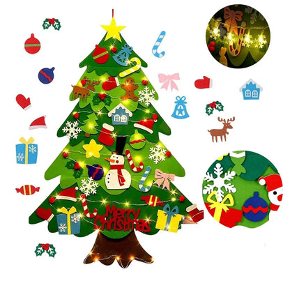 Felt Christmas Tree with Ornaments DIY Cristmas Ornament Xmas Navidad Gifts Santa Claus New Year Door Wall Hanging Decorations Good Vibrations