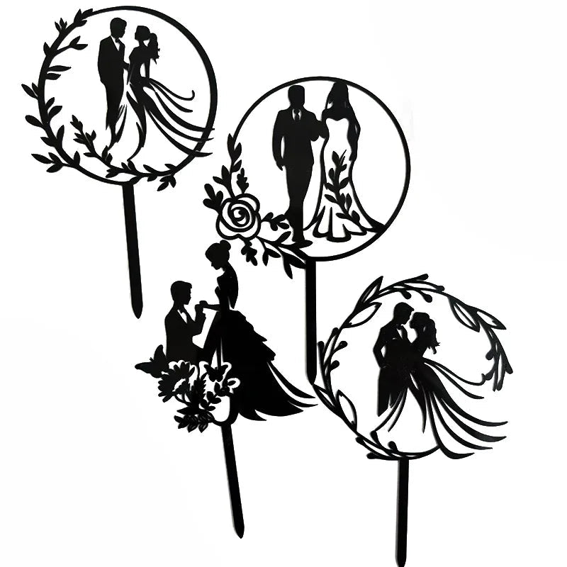 Bride and Groom Wedding Party Cake Topper Decoration Golden Acrylic Mrs & Mrs Engagement Party Cake Toppers Gift Baking Supplies Good Vibrations
