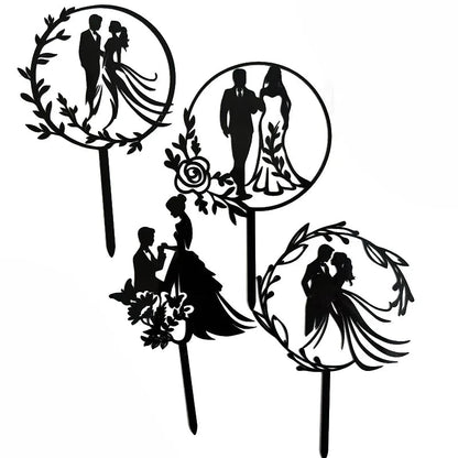 Bride and Groom Wedding Party Cake Topper Decoration Golden Acrylic Mrs & Mrs Engagement Party Cake Toppers Gift Baking Supplies Good Vibrations