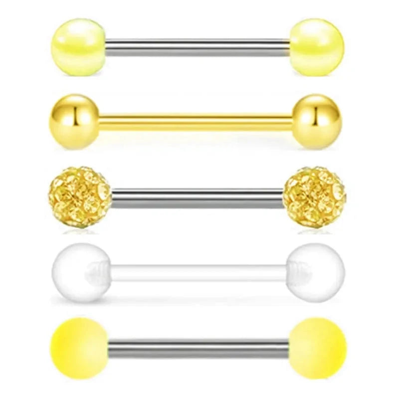 5PCS Acrylic Tongue Piercing Barbell Set Stainless Steel Glitter Tongue Rings Lot 14G Nipple Piercing Bar Bulk Piercing Langue Good Vibrations Adult Super Store
