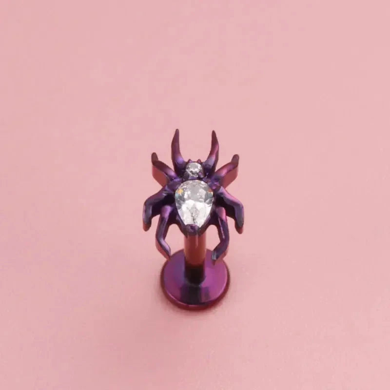ASTM F136 Titanium 16G 18G Spider CZ Internal Thread Labret Stud Earring Nose Tragus Helix Flat Stud Halloween Body Piercing Good Vibrations