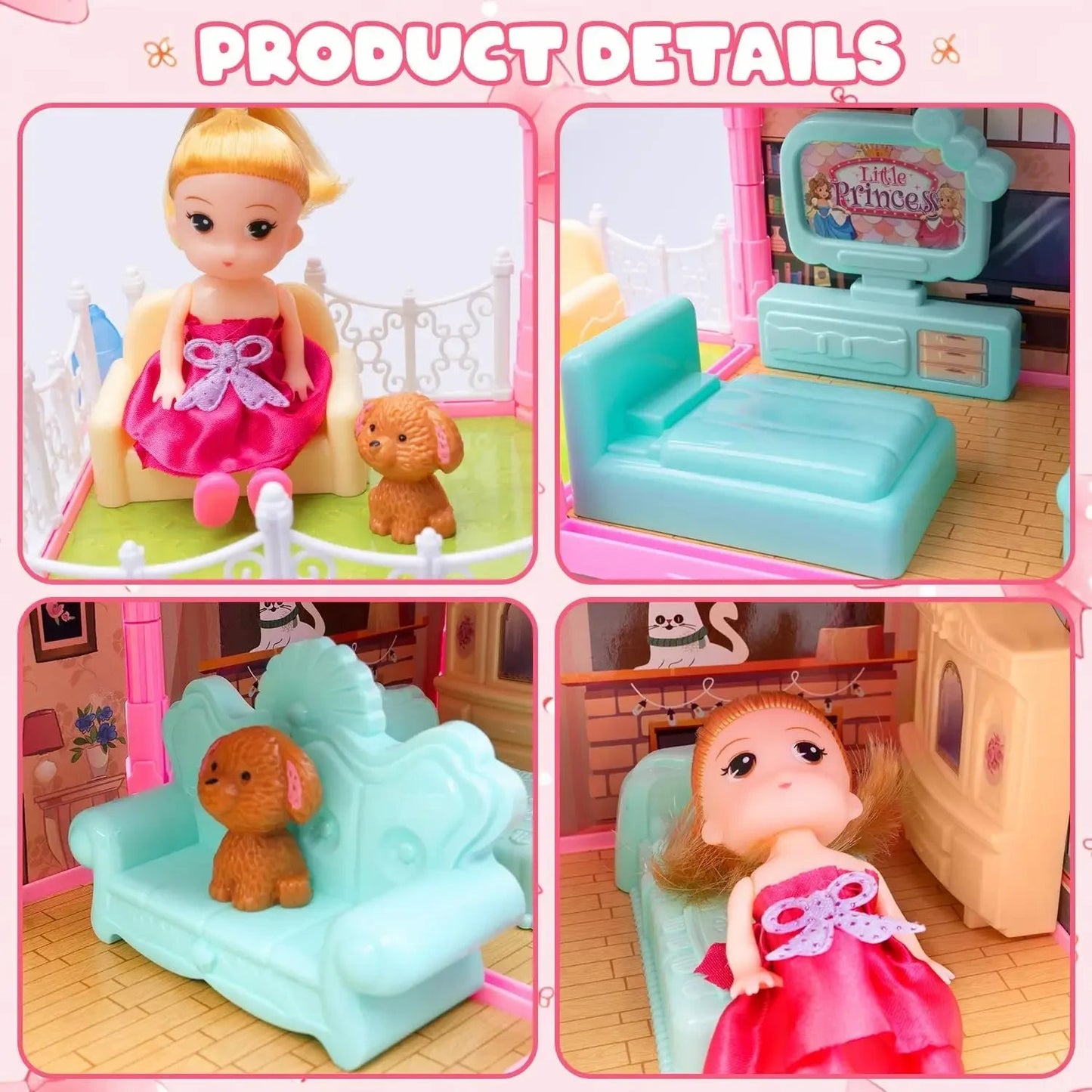 Luminous Doll House Dreamhouse for Girls Princess Playhouse Set with Dolls Furniture Accessories Pretend Play Birthday Gifts Good Vibrations
