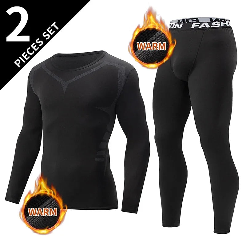 Men's tight warm long-sleeved trousers suit for autumn and winter men's fitness pants shirt running yoga athletes' sport Good Vibrations