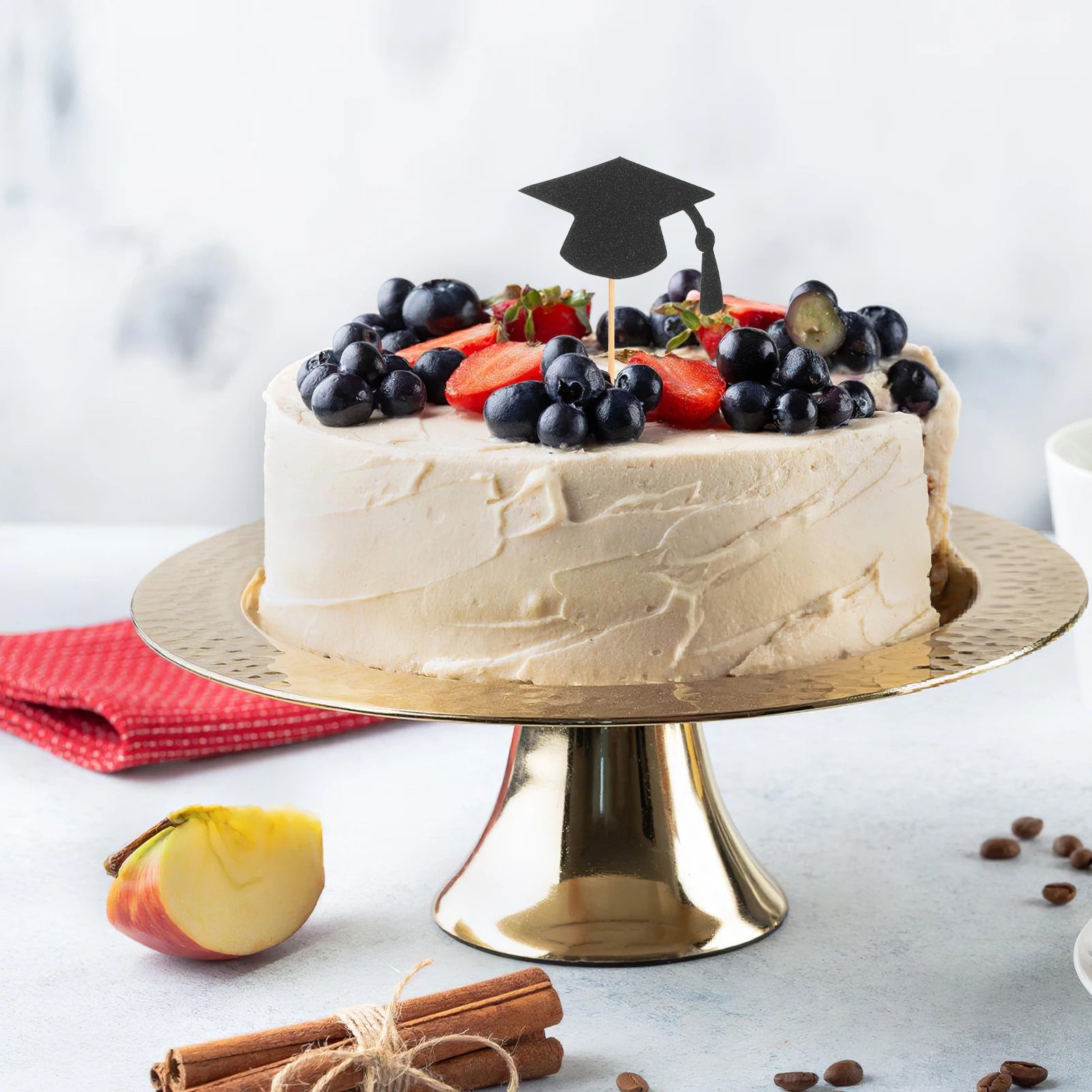 24 Pcs Graduation Season Cake Decoration Graduate Supplies Cap Topper Hat Cupcake Toppers Paper Bachelor Good Vibrations