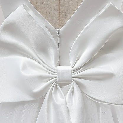 Girl Long White Bridesmaid Dresses For Wedding Prom Gown Big Bow Girls Party Dress Kids First Communiom Formal Evening Vestidos Good Vibrations