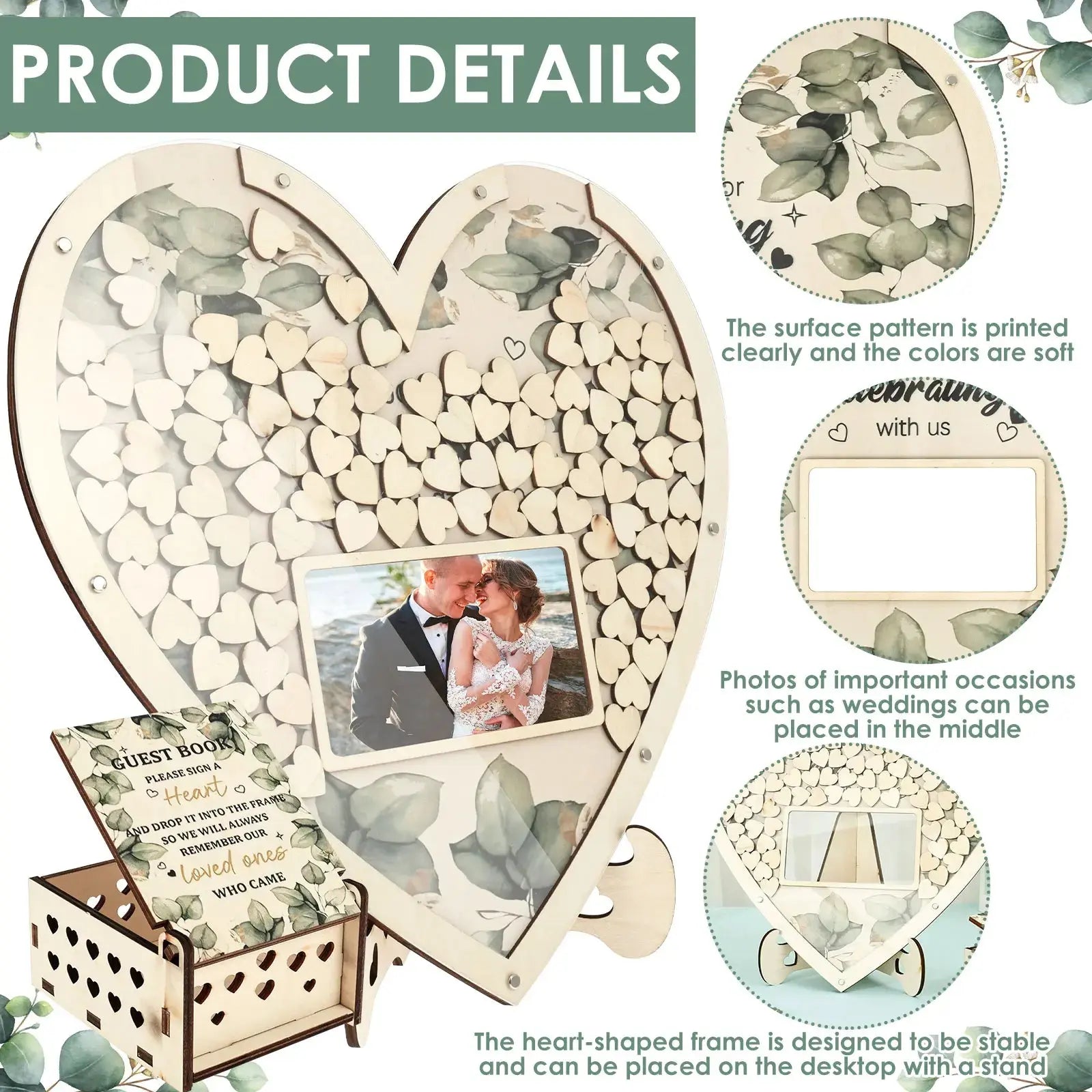 Wooden Wedding Guest Book Heart Shaped Guest Book Wedding Reception Personalized Nuptial Attendee Board Decoration for Reception Good Vibrations