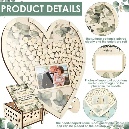 Wooden Wedding Guest Book Heart Shaped Guest Book Wedding Reception Personalized Nuptial Attendee Board Decoration for Reception Good Vibrations