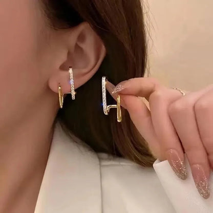 925 Silver Needle Korean Fashion Zircon Geometric Earrings For Women Jewelry 2026 Trending Luxury Crystal Cross Stud Earrings Good Vibrations