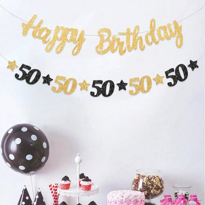 18th 20th 30th 40th 50th Birthday Party decor Supplies for Men Women Black and Gold 18th~60th Years Old Party banner Decoration Good Vibrations