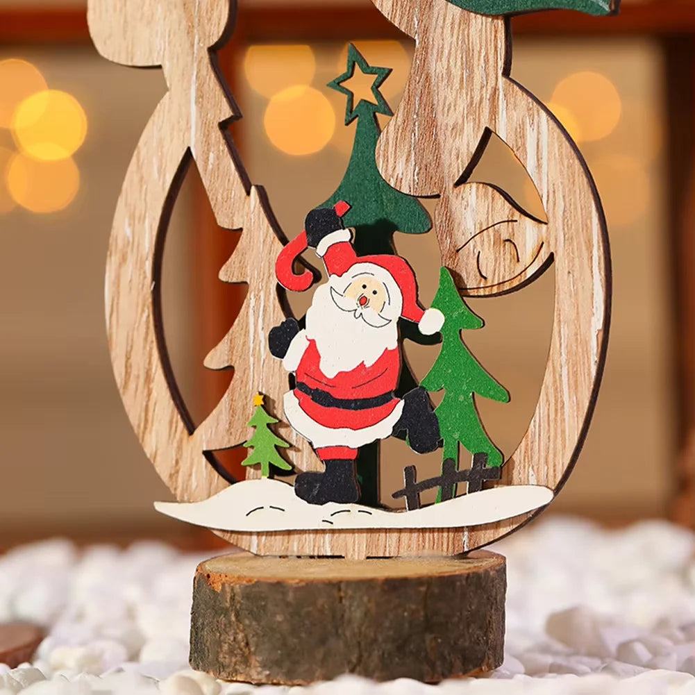 Christmas Decoration DIY Wooden Crafts Creative Ornaments Santa Claus Snowman Reindeer Christmas Desktop Decoration Gifts Good Vibrations