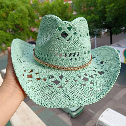 hats straw cowgirl western hat  mexican hat  retro curling hat western cowboy hat outdoor riding hat travel sports hat Good Vibrations