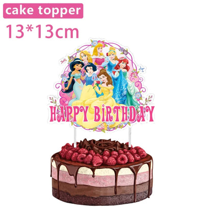 Princess Cake Toppers for Girls Birthday Cake Decoration Cinderella Mermaid Rapunzel Cake Toppers Pink Glitter Cake Flag Good Vibrations