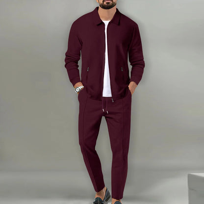Autumn Winter Men's Casual Blazer Set New Fashion Waffle Baseball Suit Round Neck Pocket Zipper Long Sleeve Trousers Two-Piece S Good Vibrations
