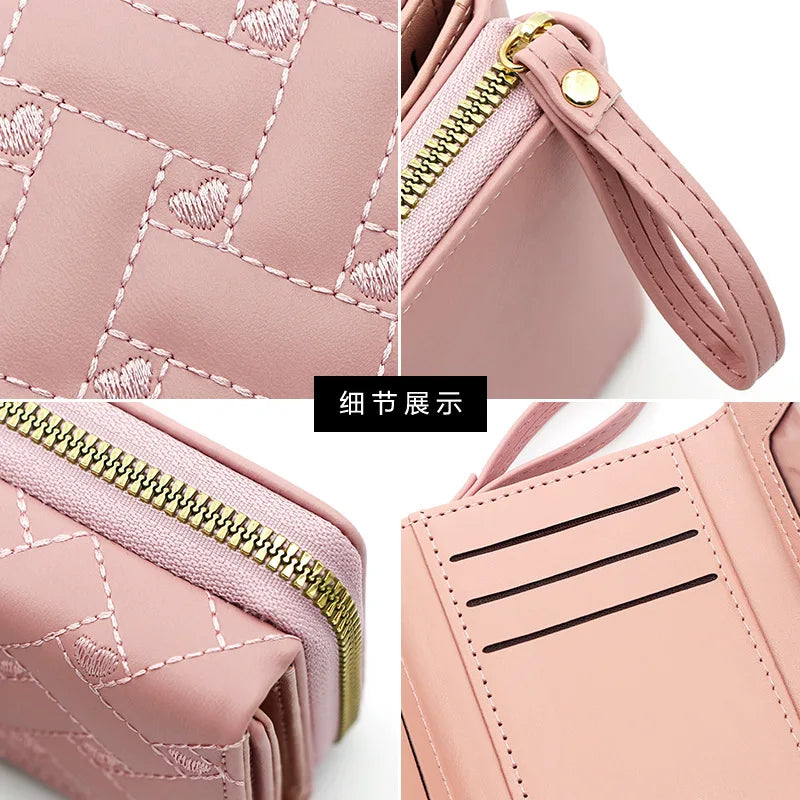 New women's short purse simple embroidered love PU three fold bag card bag multi-card wallet clip coin pouch  coin purse Good Vibrations