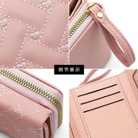 New women's short purse simple embroidered love PU three fold bag card bag multi-card wallet clip coin pouch  coin purse Good Vibrations